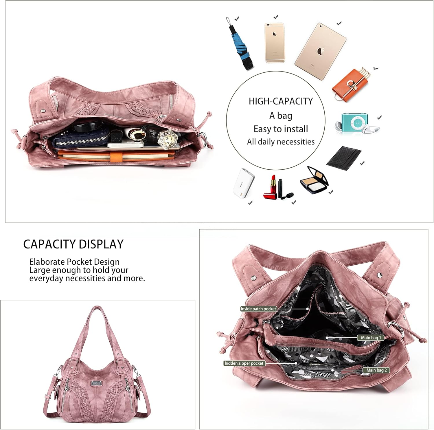 Purses and Handbags Women Fashion Tote Bag Shoulder Bags Top Handle Satchel Purses Washed Synthetic Leather Handbag