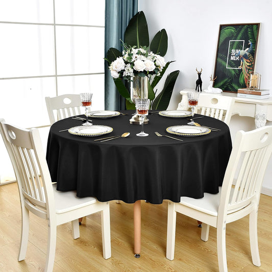 Black Round Tablecloth Waterproof Stain Resistant Wrinkle Free Table Cloth 210GSM Polyester Washable Wipeable Table Cover for Party, Banquet, Wedding, Indoor and Outdoor use (48 inch, Circle)