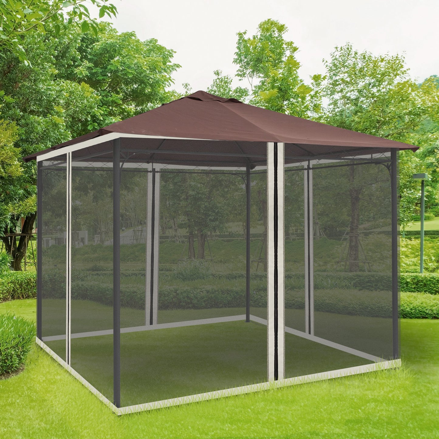 10x10 Gazebo with Netting – High-Quality Canopy Tent with Zippered Panels & Reinforced Black Rings