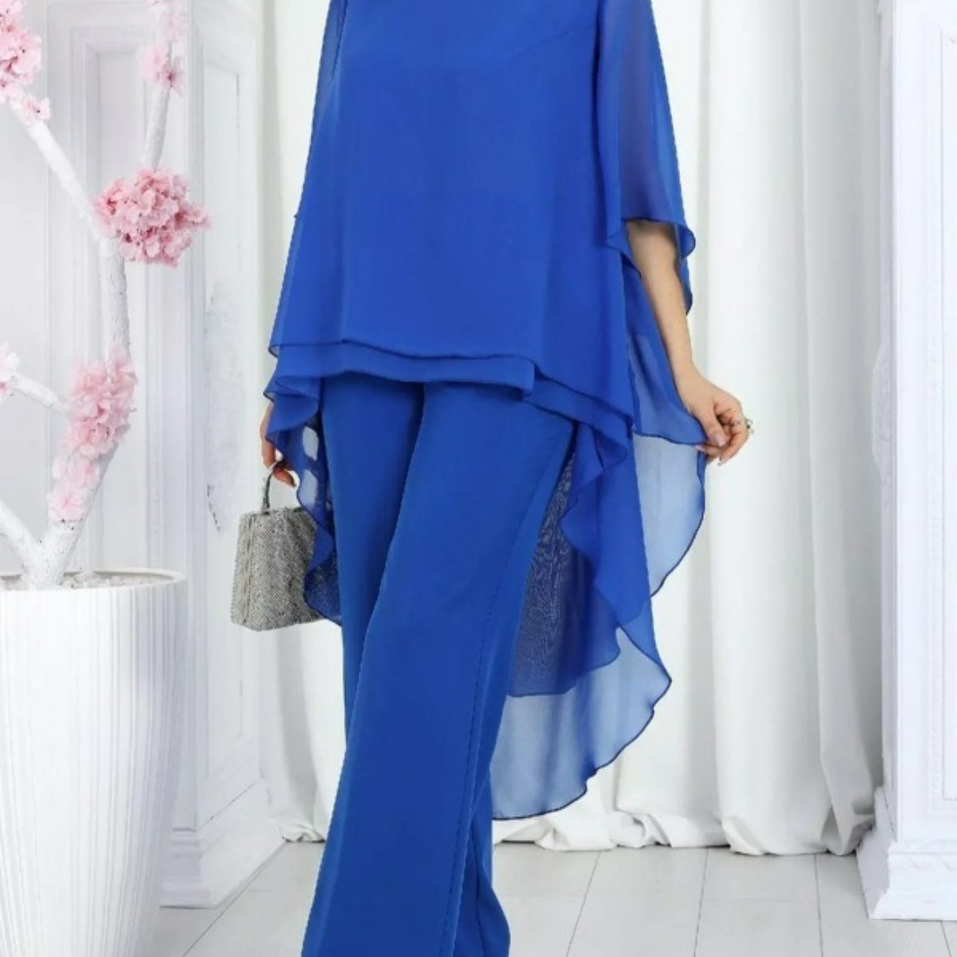 Plus Size Women’s 2025 Loose Casual Solid Color Chiffon Top & Two-Piece Set