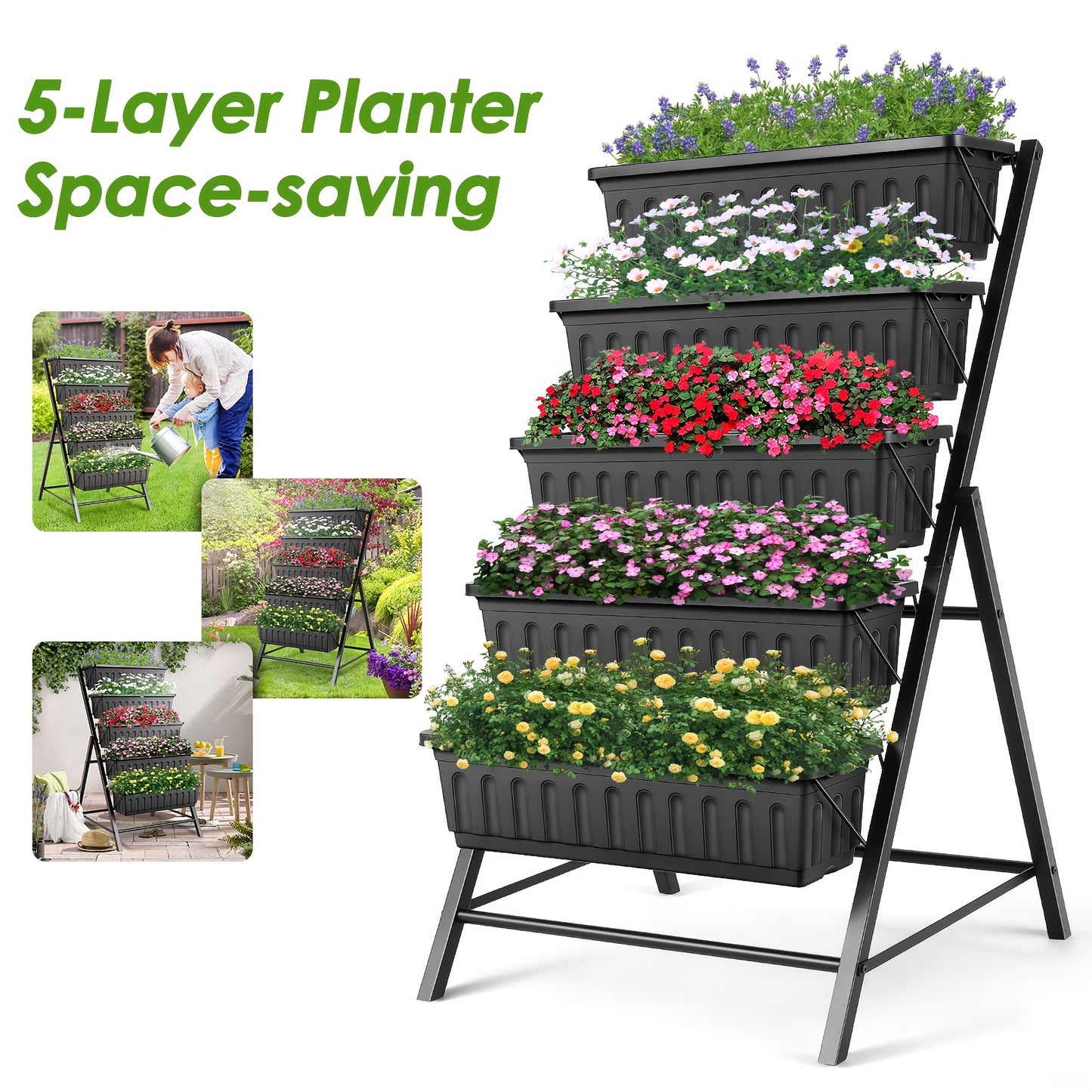Homdox 5-Tier Vertical Raised Garden Bed Planter Box with Drainage Holes