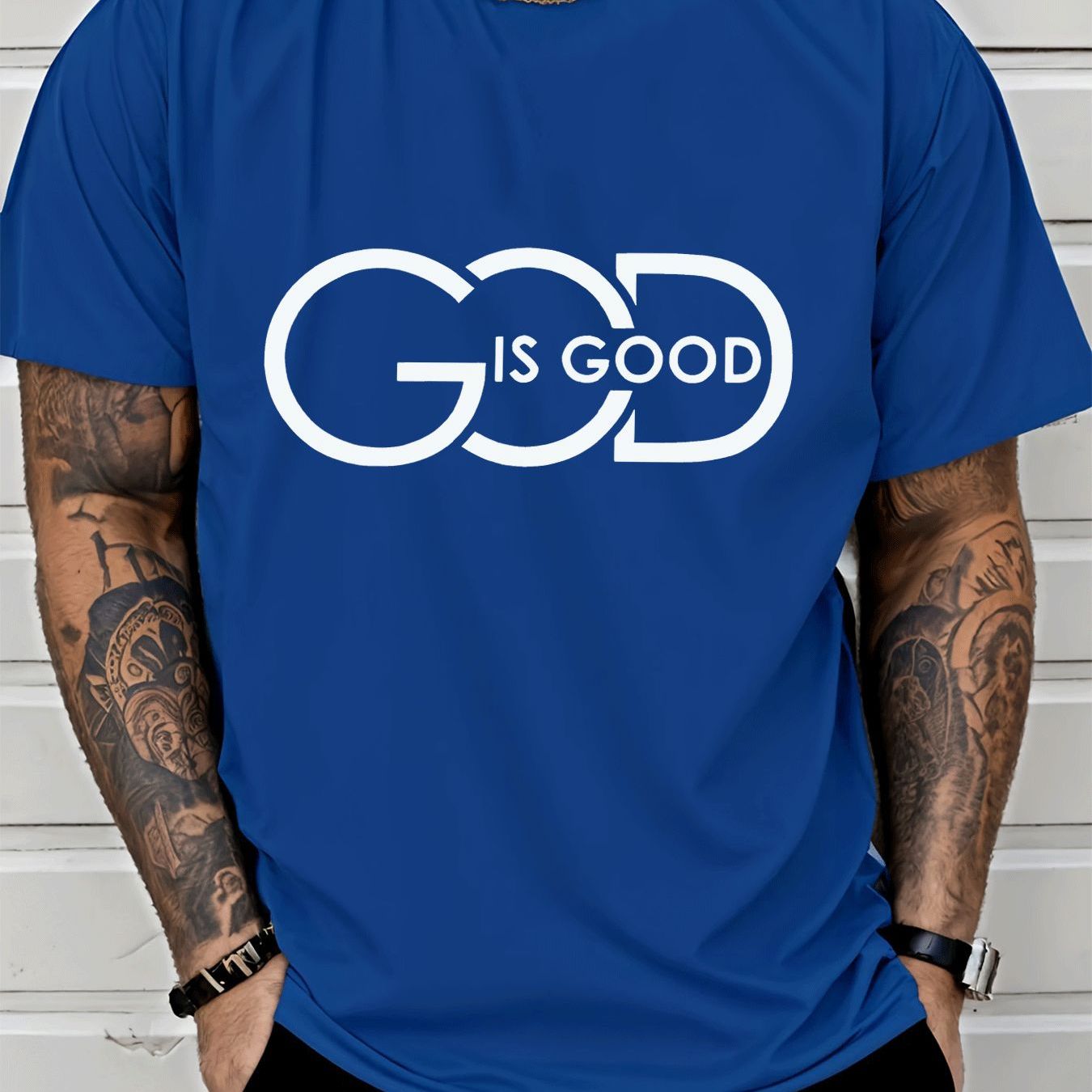 Men's Casual Graphic Tee – "God Is Good" Crew Neck Streetwear