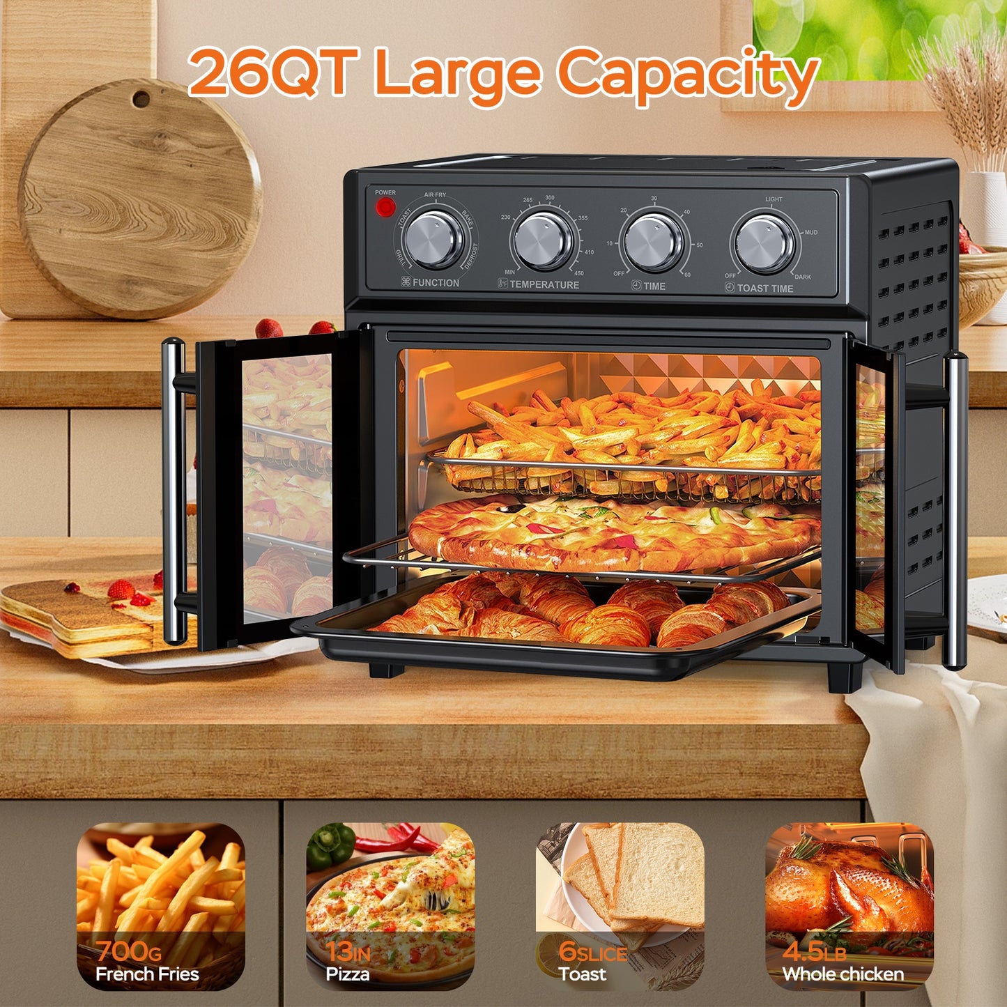 29QT French Door Air Fryer Toaster Oven (1700W Black