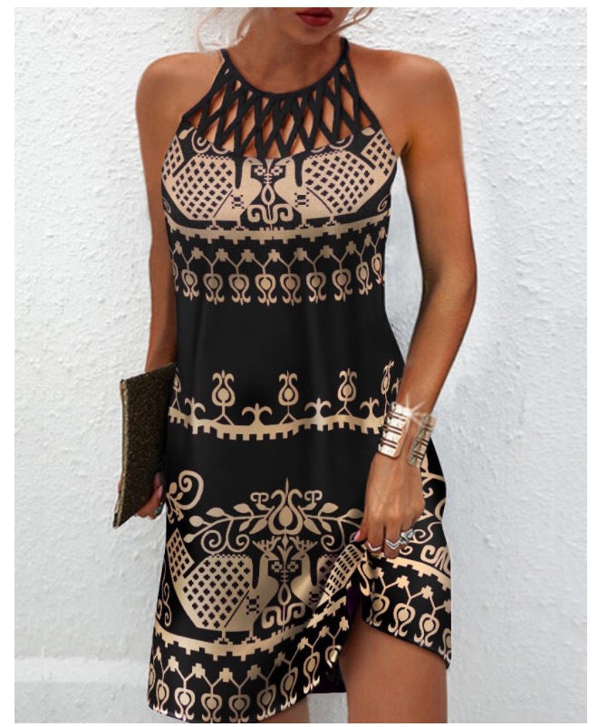 Fashion Print Halter neck Dress for Women – Summer Casual Style