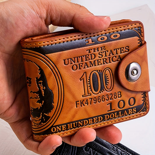 Vintage-Inspired Wallet Featuring $100 Bill Design – Sturdy Black & Brown Coin Purse for Men & Women