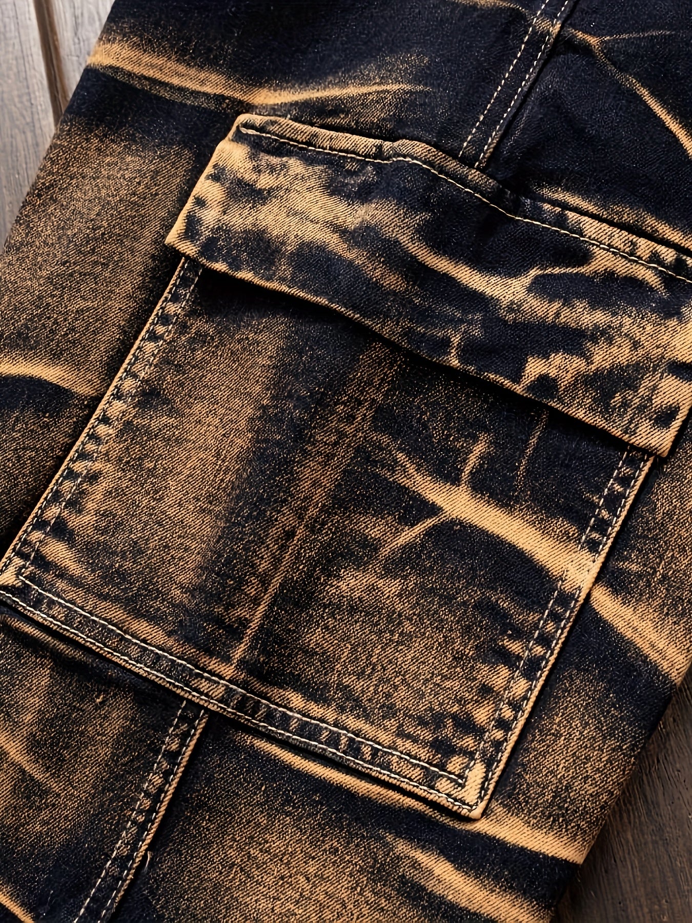 Men’s Straight Cut Ripped Camouflage Jeans – Designer Streetwear Style