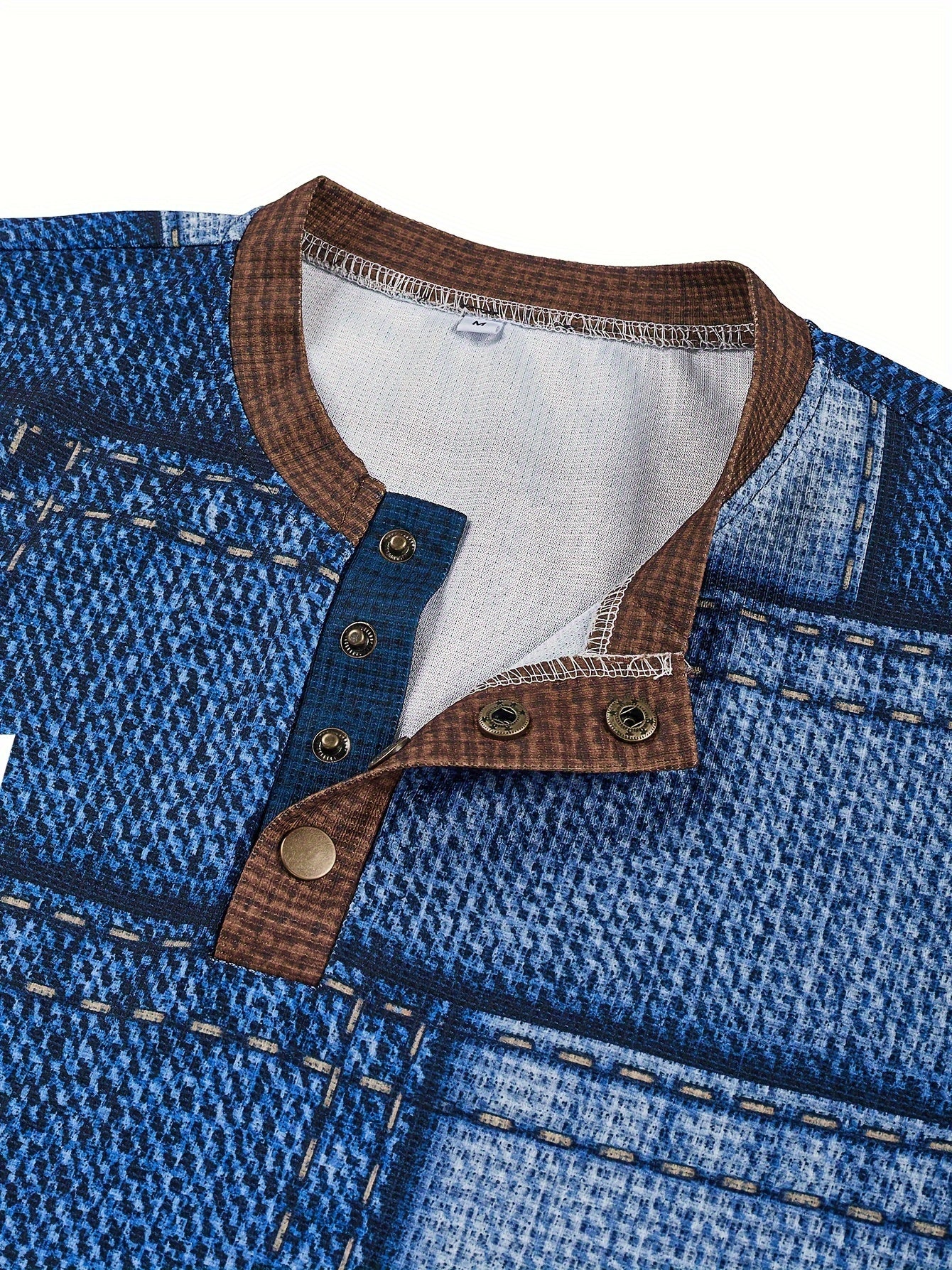 Men's Casual Crew Neck Long Sleeve Henley Shirt – Geometric Print