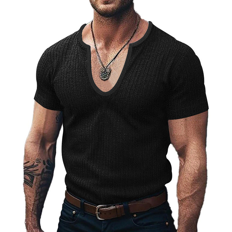 Men’s Slim Fit V-Neck T-Shirt – Solid Color Casual Basic Tee