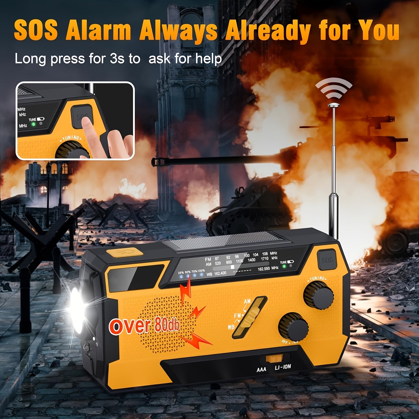 Portable Emergency Radio – AM/FM/NOAA Weather Radio with 7400mWh Lithium Battery