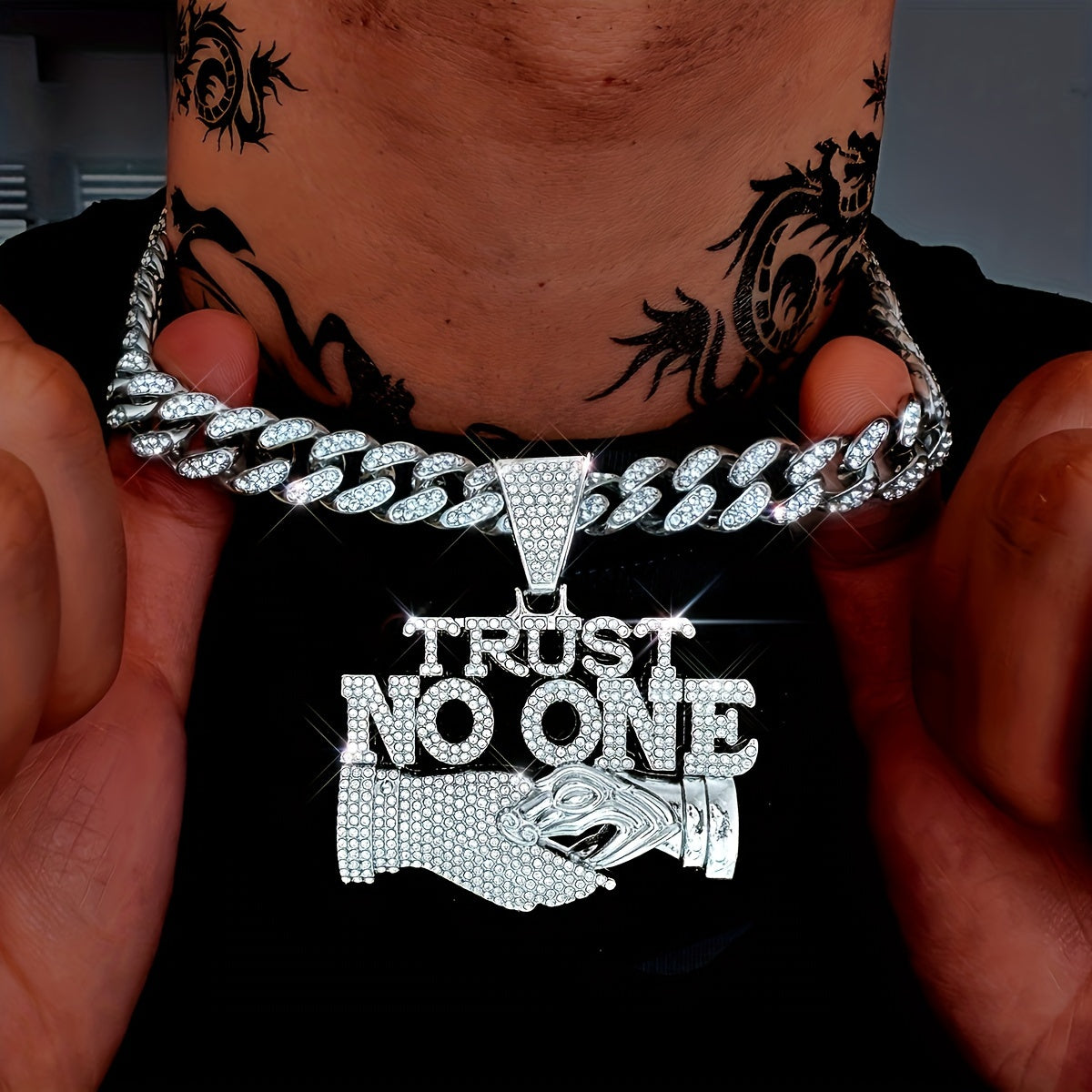 1 pc Men's 'TRUST NO ONE' Hip Hop Pendant Necklace