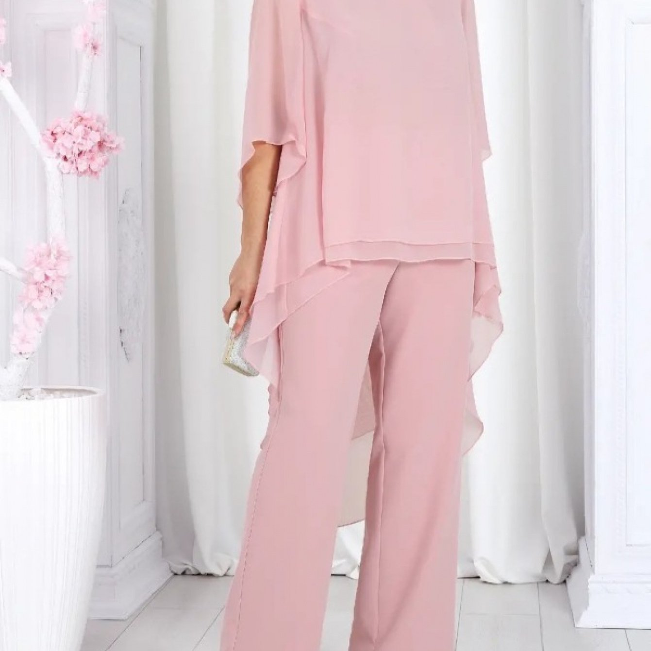 Plus Size Women’s 2025 Loose Casual Solid Color Chiffon Top & Two-Piece Set