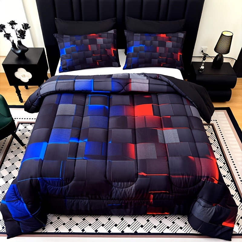 3-Piece Super Soft Fashion Grid Quilt Set
