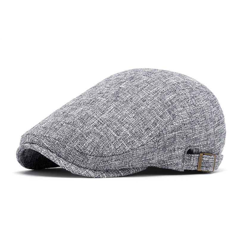 Breathable Cotton and Linen Beret – Men's Retro Peaked Cap