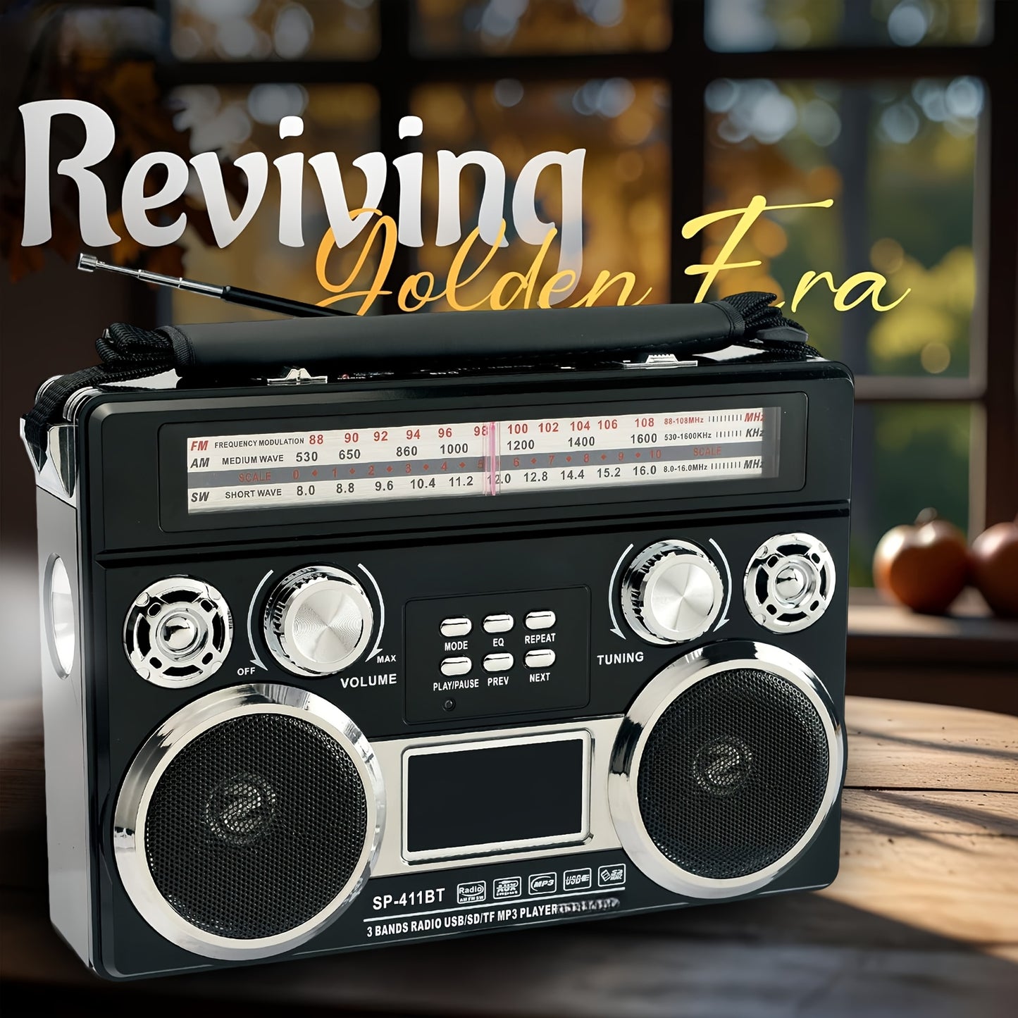 Portable 3-Band Radio with Wireless, Solar Panel & LED Flashlight