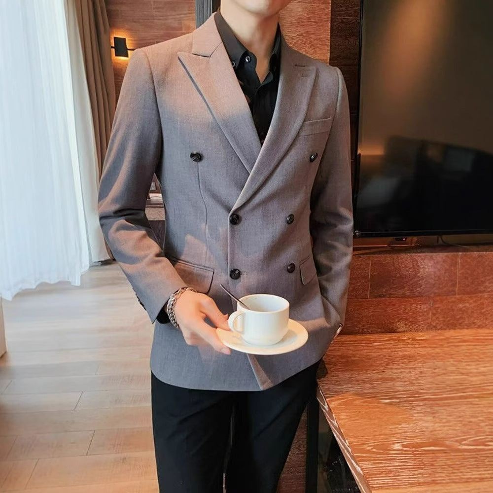 Men's Simple Solid Color Casual Double--breasted Jacket