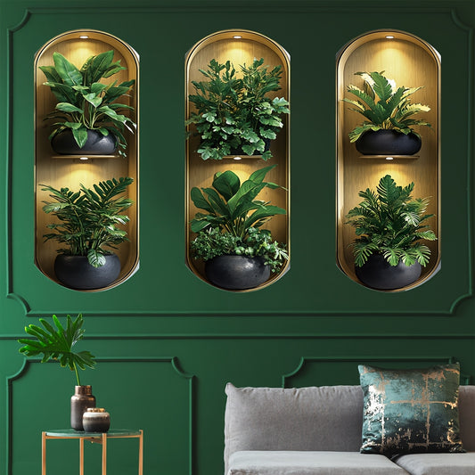 Pack of 3 Realistic Arched Plant Wall Decals – Green Foliage Window Decor Stickers