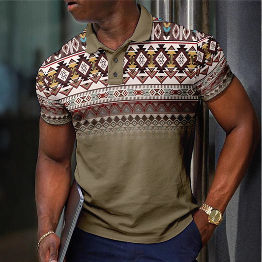 Pattern Button Short Sleeved Polo Shirt