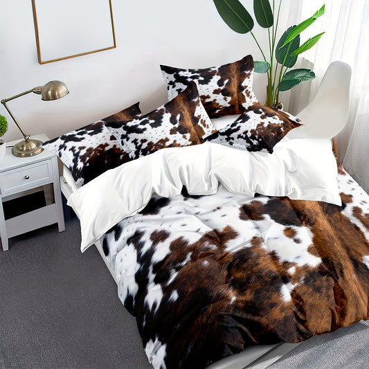 Brown and Black Cow Pattern Yak Leather Bedding Set
