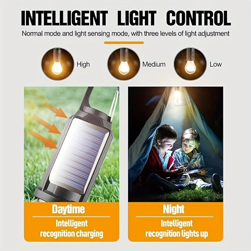 1/2/4 Pack LED Solar-Powered Camping Lantern – USB Rechargeable, IP65 Waterproof Outdoor Tent Light