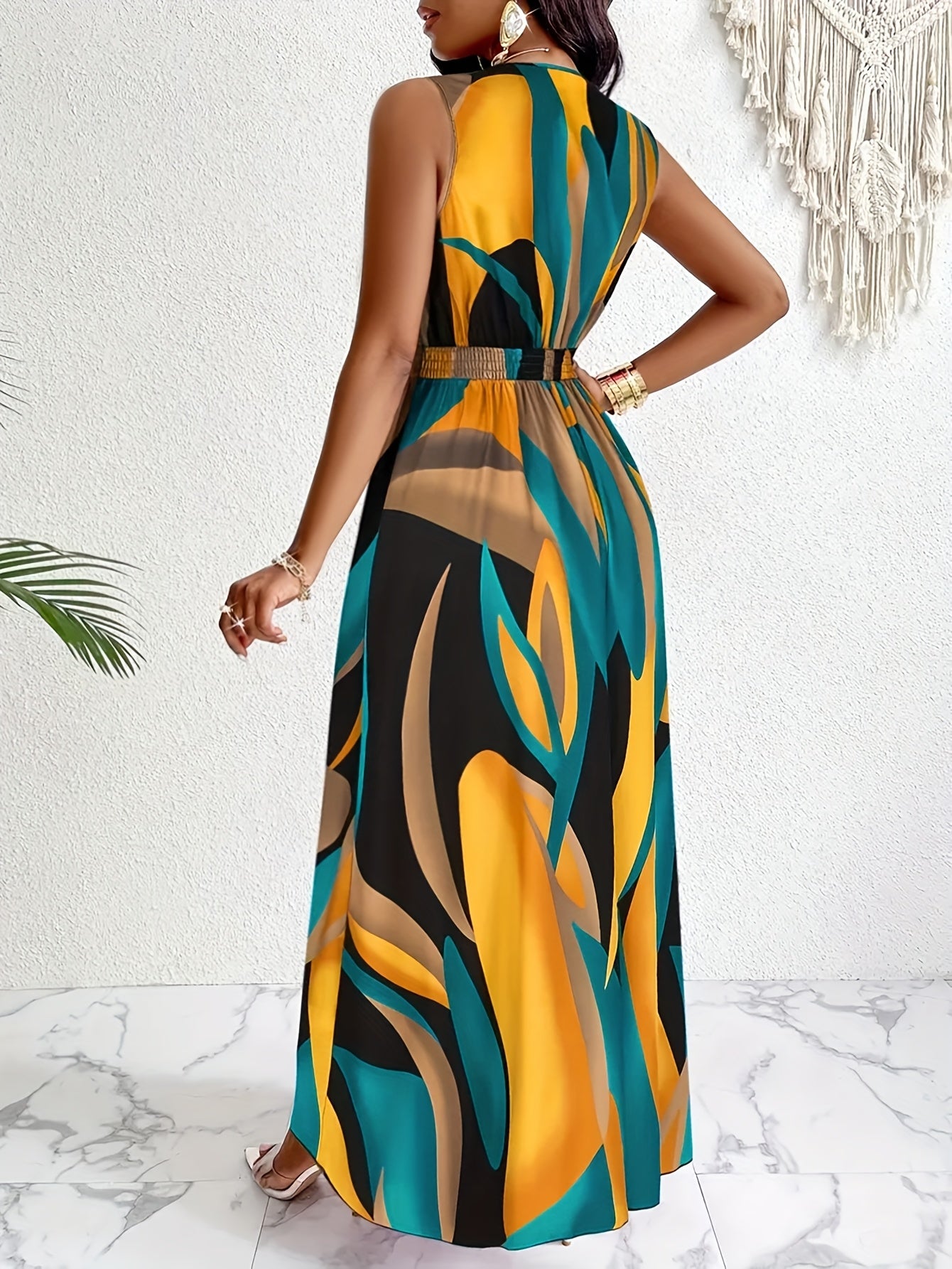 New Summer Women's V-Neck Geometric Print Dress YT