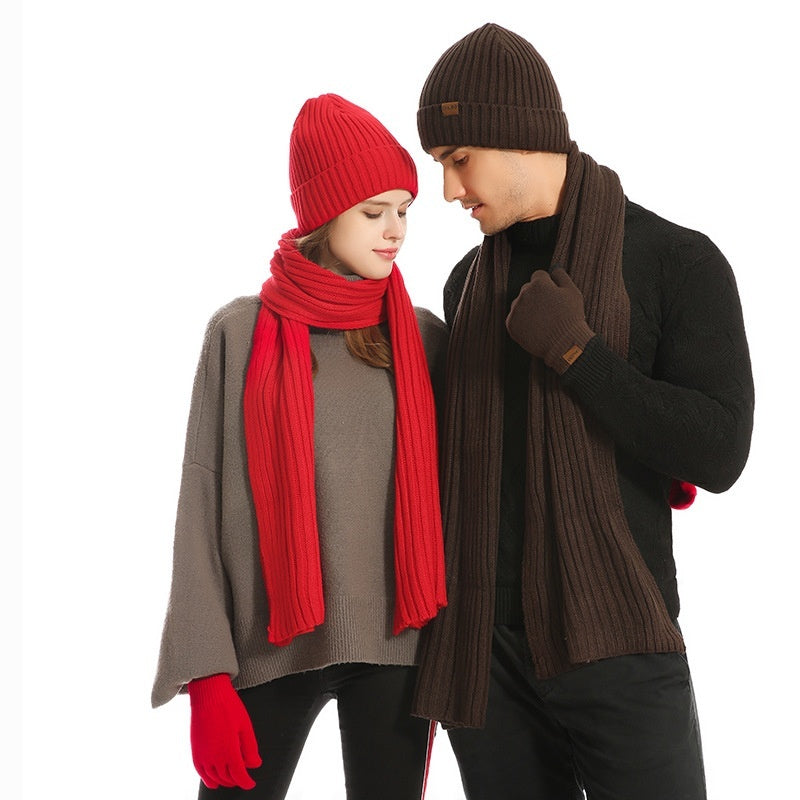Men's & Women's 3-Piece Winter Set – Thick Knit Wool Hat, Scarf & Gloves