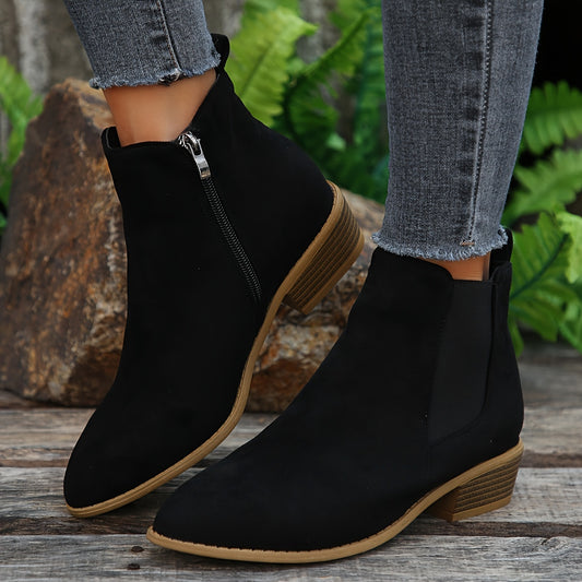 Step into Style and Comfort – Pointed Toe Ankle Boots with Chunky Heels
