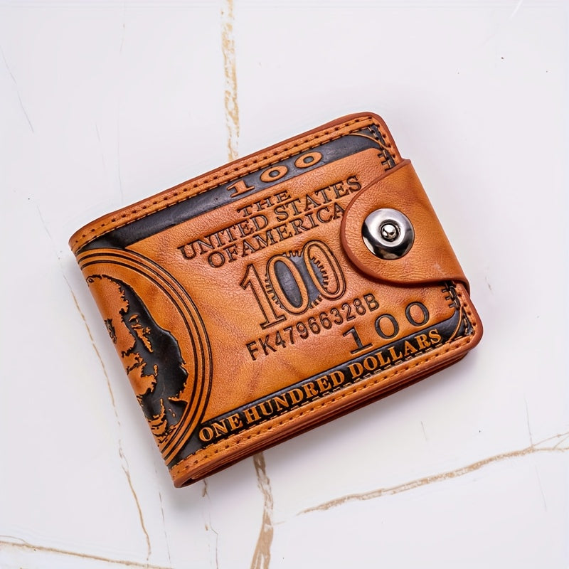 Vintage-Inspired Wallet Featuring $100 Bill Design – Sturdy Black & Brown Coin Purse for Men & Women