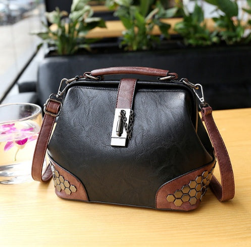 Vintage Leather Doctor-Style Handbag for Women