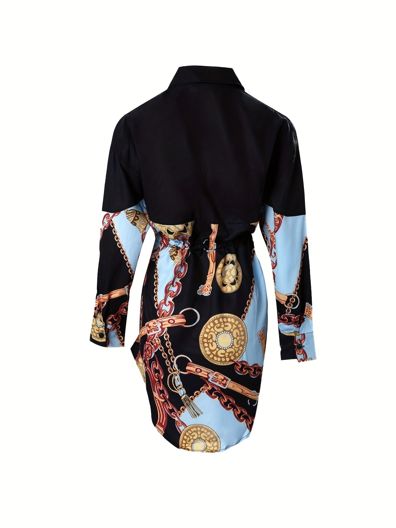 Plus Size Women’s Chic V-Neck Color block Baroque Print Shirt Dress
