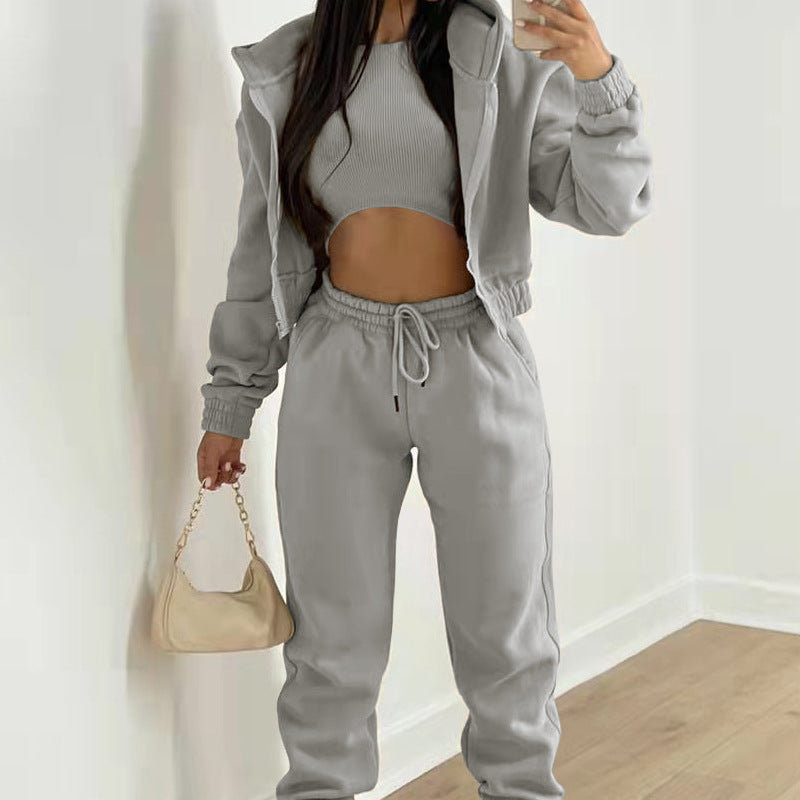 Women's Three-Piece Set Long Pants Loose Casual Hooded Sportswear Suit