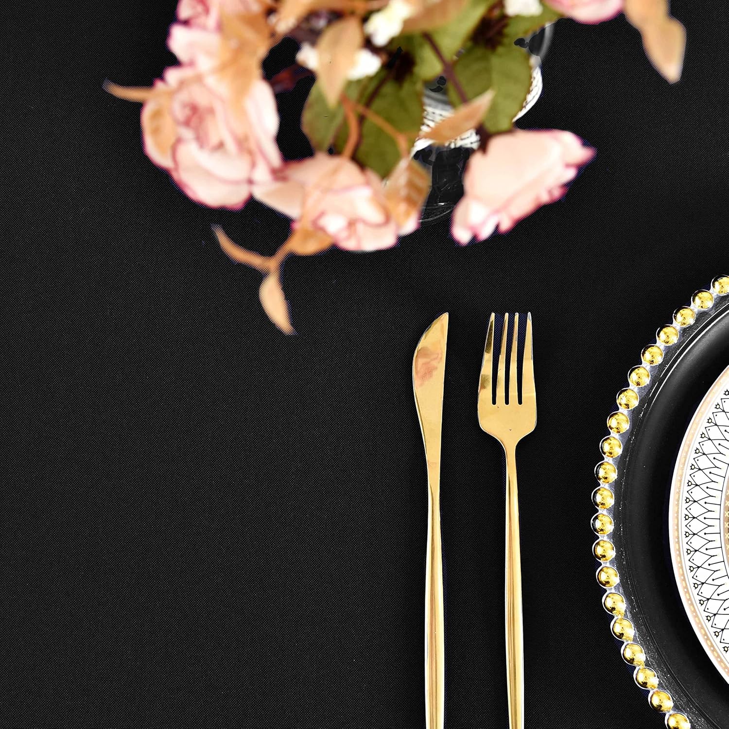 Black Round Tablecloth Waterproof Stain Resistant Wrinkle Free Table Cloth 210GSM Polyester Washable Wipeable Table Cover for Party, Banquet, Wedding, Indoor and Outdoor use (48 inch, Circle)