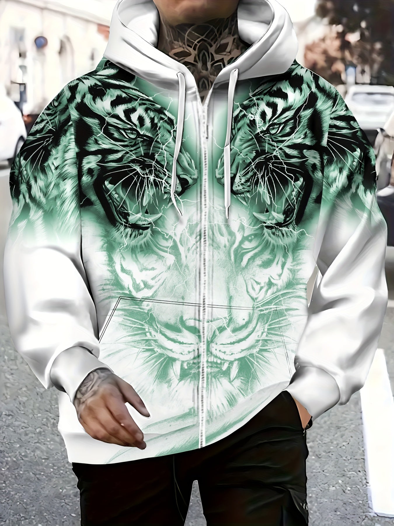Men's Tiger Print Zip-Up Hoodie