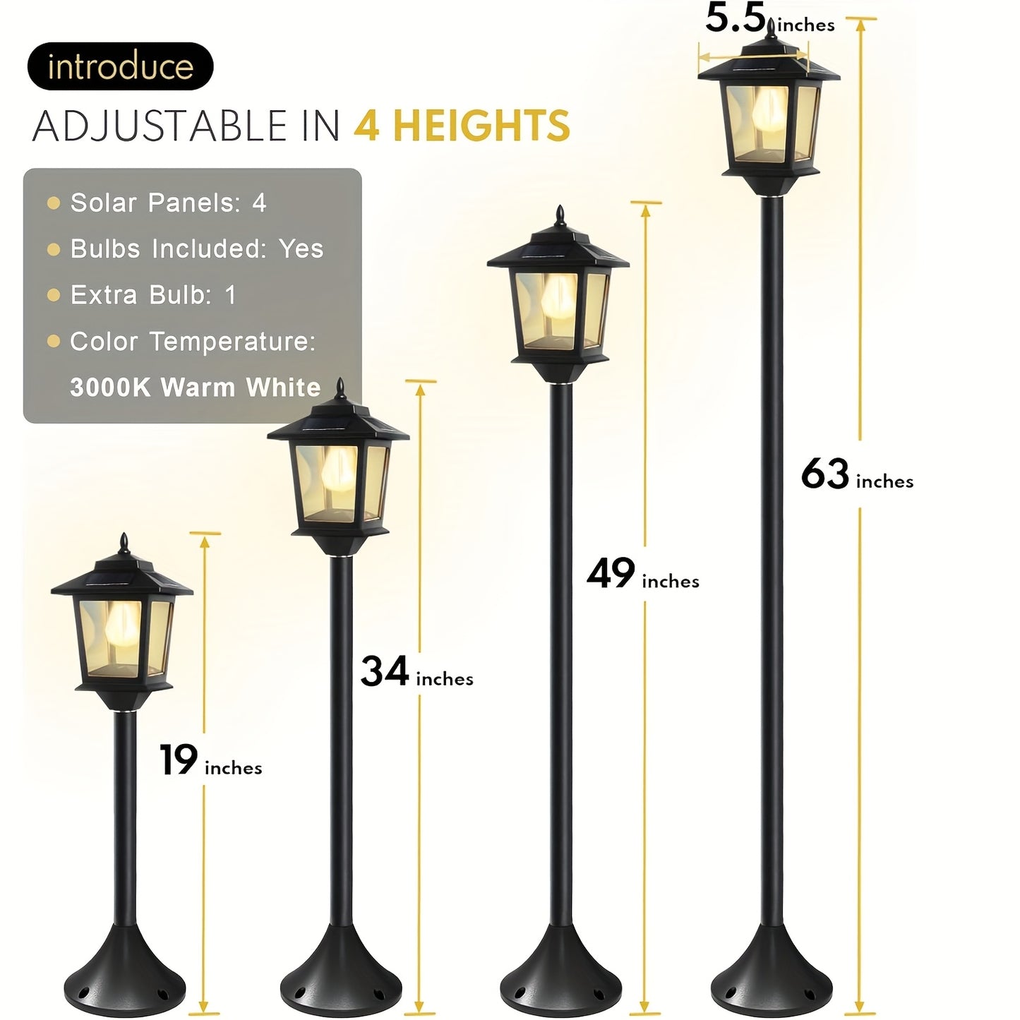 2 Pack of 63-inch Solar Lamp Post Lights