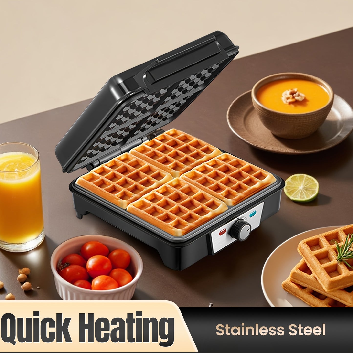 Yabano 4-Slice Belgian Waffle Maker, 1200W
