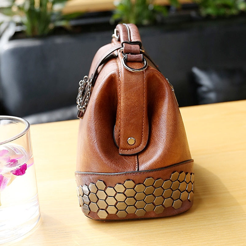 Vintage Leather Doctor-Style Handbag for Women