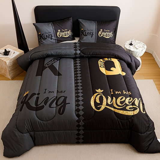 3pcs Super Soft Breathable Quilt Set – Black & Grey Color Blocking