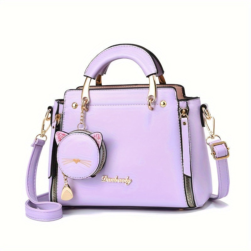 Top Handle Satchel Purses with Cute Kitten Pendant