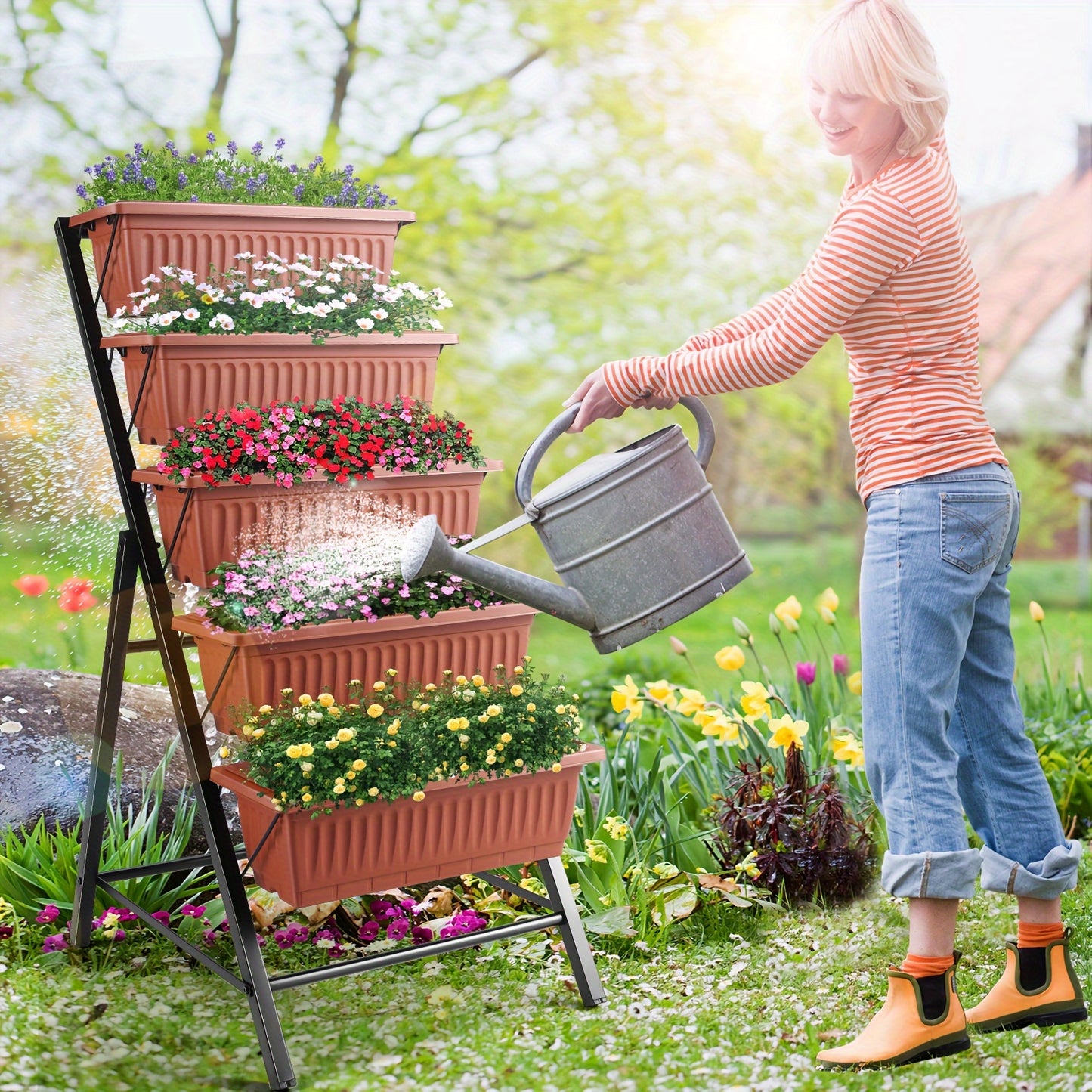 Homdox 5-Tier Vertical Raised Garden Bed Planter Box with Drainage Holes