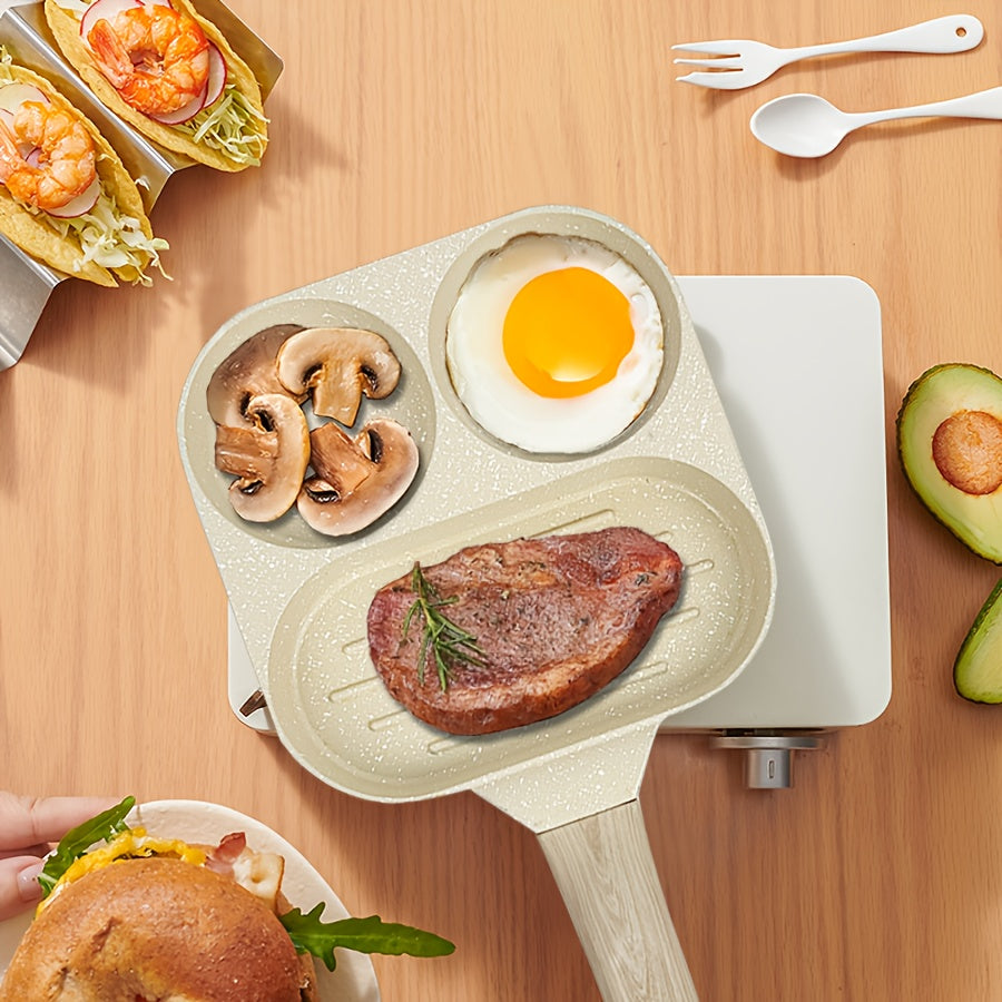 Non-Stick Aluminum Multi-Functional Compartment Pan with Wooden Handle