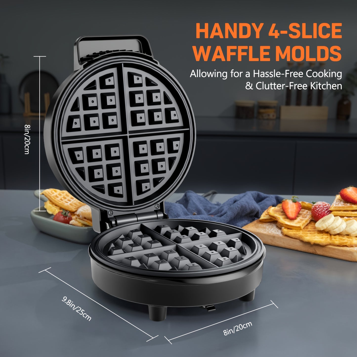 8-Inch 1000W Classic Belgian Waffle Maker – 4-Slice Double-Sided Nonstick Waffle Iron
