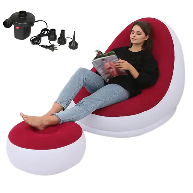 Inflatable Air Mattress Lazy Sofa Deck Chair with Leg Rest