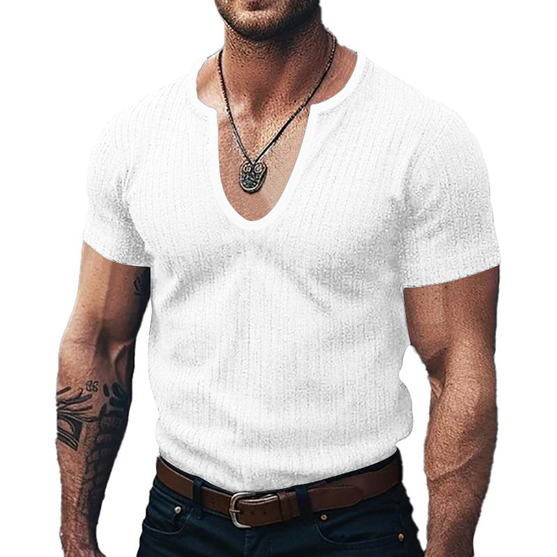 Men’s Slim Fit V-Neck T-Shirt – Solid Color Casual Basic Tee