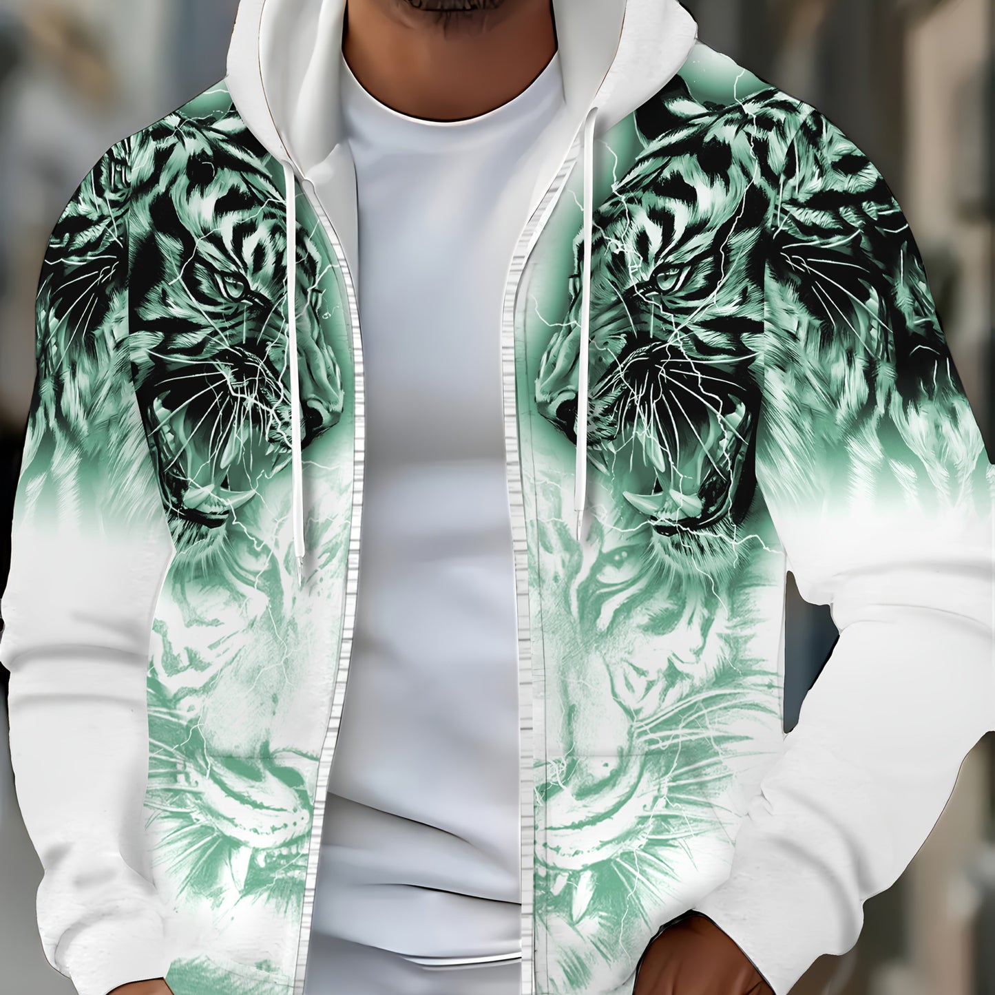 Men's Tiger Print Zip-Up Hoodie