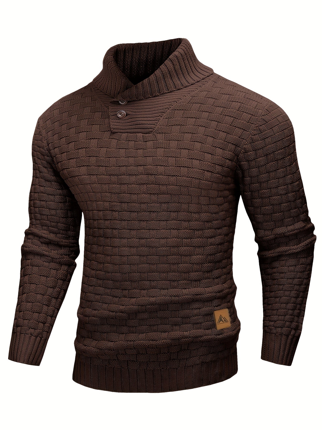 High Stretch Men’s Casual Sweater, Chic Mature Waffle Pattern Pullover