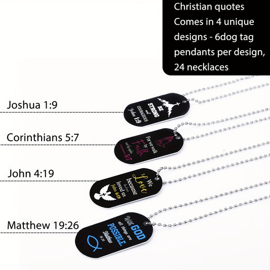 24pcs Christian Religious Dog Tag Necklaces with Bible Verses Scripture Dog Tag Necklace Bulk for Christmas Church Gifts 304 Stainless Steel Inspirational Necklaces with Chain for Men Women