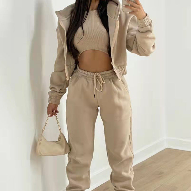 Women's Three-Piece Set Long Pants Loose Casual Hooded Sportswear Suit