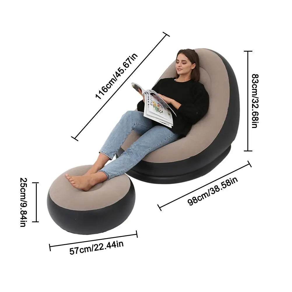 Inflatable Air Mattress Lazy Sofa Deck Chair with Leg Rest