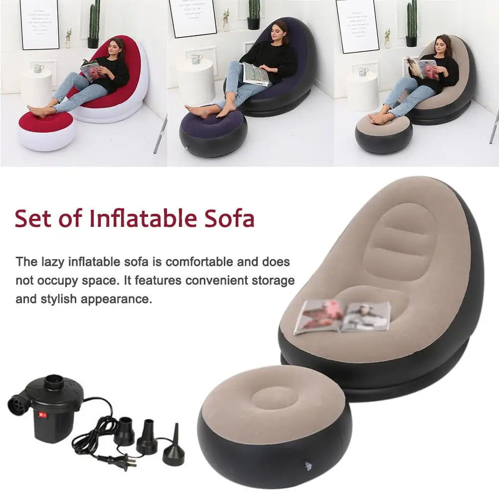 Inflatable Air Mattress Lazy Sofa Deck Chair with Leg Rest