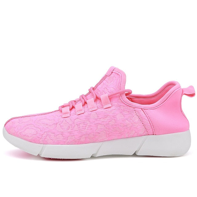 Summer LED Fiber Optic Shoes – USB Rechargeable Glowing Sneakers for Men, Women, Boys & Girls