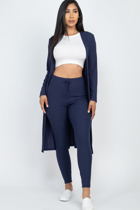 Ribbed Long Cardigan & Leggings Set – CAPELLA